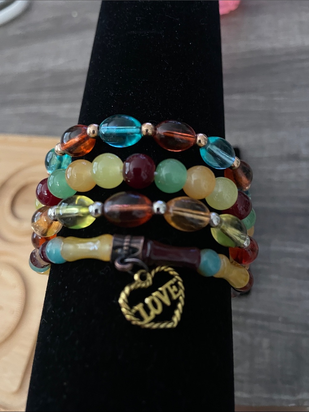 Fall Thanksgiving Multicolor Glass Beaded Stretch Bracelet Set of 4